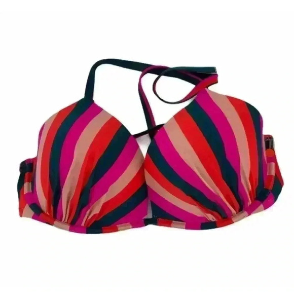 Shade & Shore Bikini Top Multicolor Striped Colorful Swimwear Bro Size 34DD - Picture 2 of 6